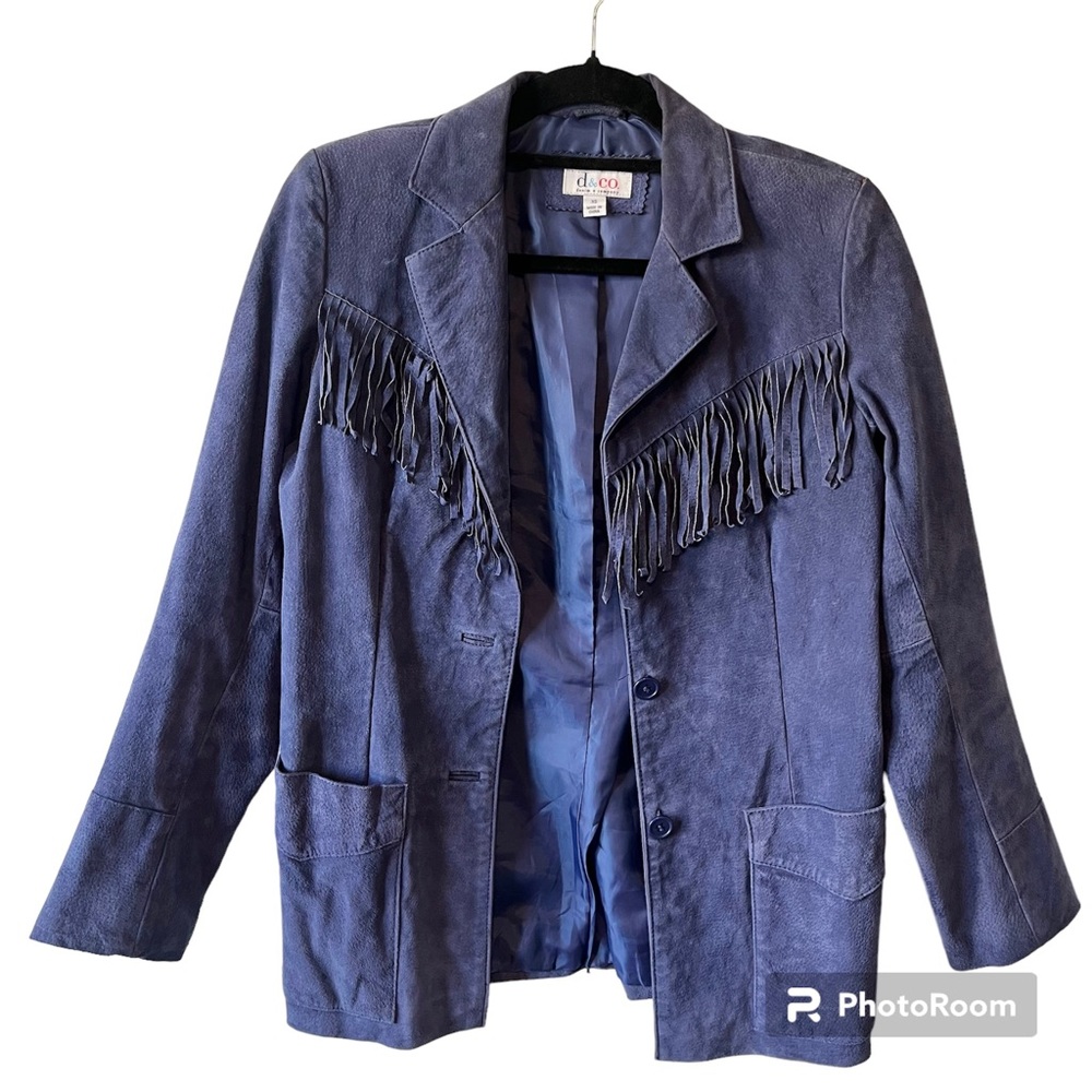 Vintage Blue Western Leather Fringe Jacket